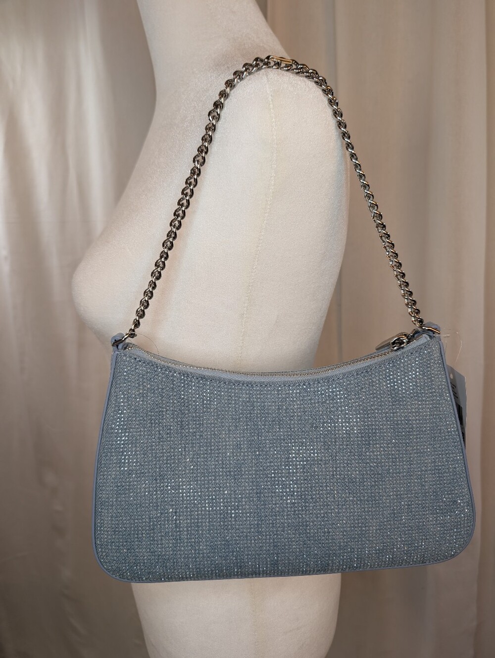 Kate Spade Madison Denim Rhinestone Studded Convertible Crossbody Light Blue - Picture 6 of 13